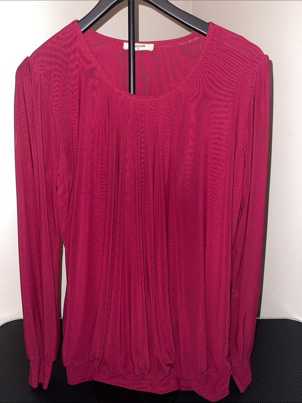 Magenta Pleated Long Sleeve Blouse